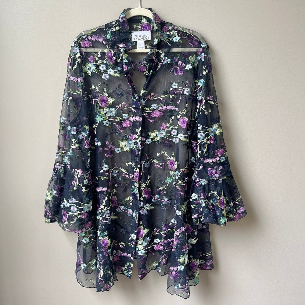 Vintage Whimsigoth Mini Dress Women's Large Floral Embroidery Coquette Retro
